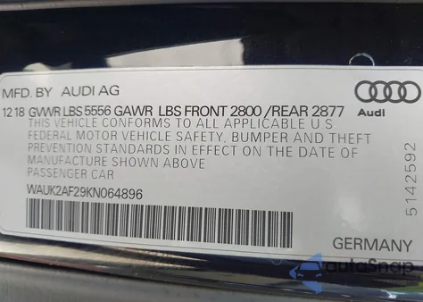 2019 Audi A6 55 Premium z USA, uszkodzony, nr VIN WAUK2AF29KN064896